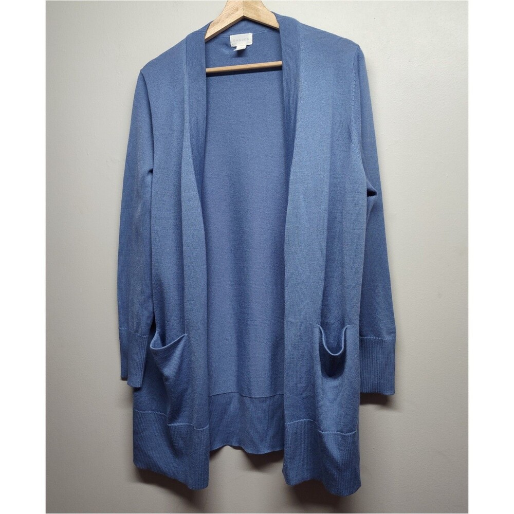 Caslon Cardigan Sweater Women Size L Blue Open Merino Wool Blend Fall Casual